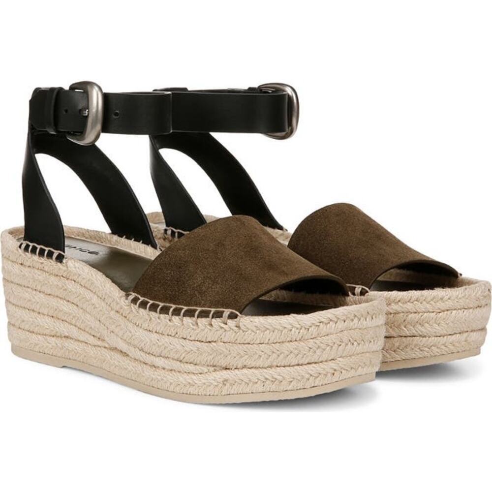 Vince Olive Brown Suede Espadrille Platform Sandals with Black Ankle Straps